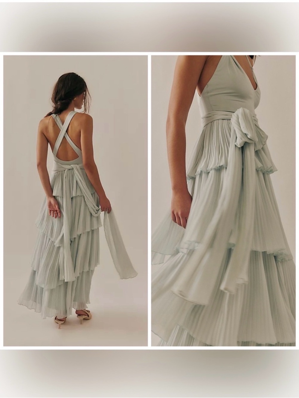 Free People Sola Maxi Dress Pleated Blur Stretchy Small